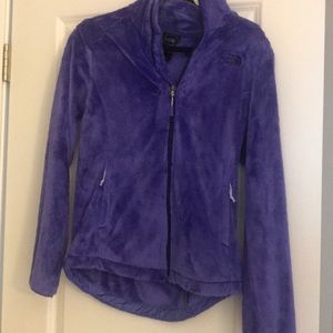 Purple fuzzy north face zip jacket